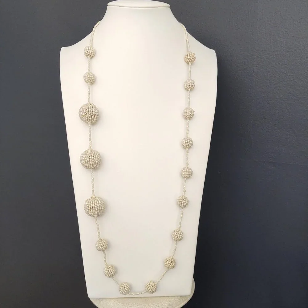 Coldwater Creek long cream seed bead ball necklace